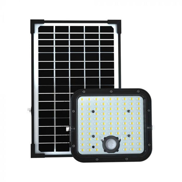 30W(4800Lm) LED prožektors ar saules bateriju, IP65, V-TAC,   6.4V, 6000mAh LiFePO4 Battery, 12.5W solārais panelis, ar PIR kustību sensoru un tālvadības pulti, melns, auksti balta gaisma 6400K