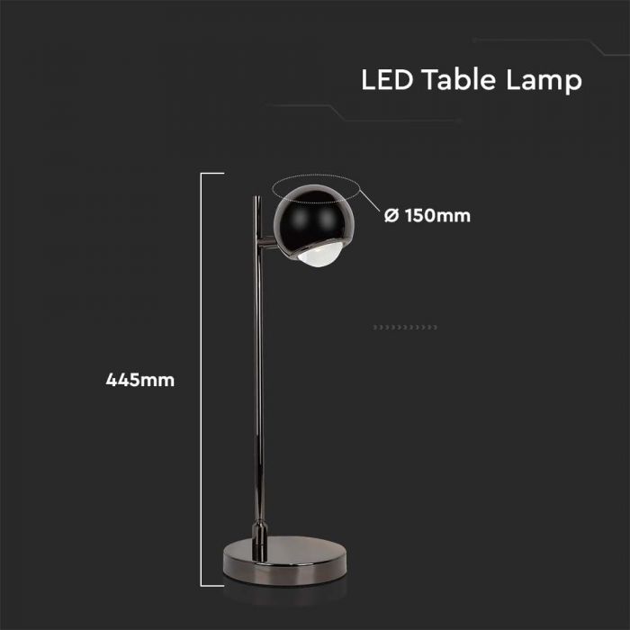 5W(500Lm) LED galda lampa, IP20, V-TAC, melna, silti balta gaisma 3000K