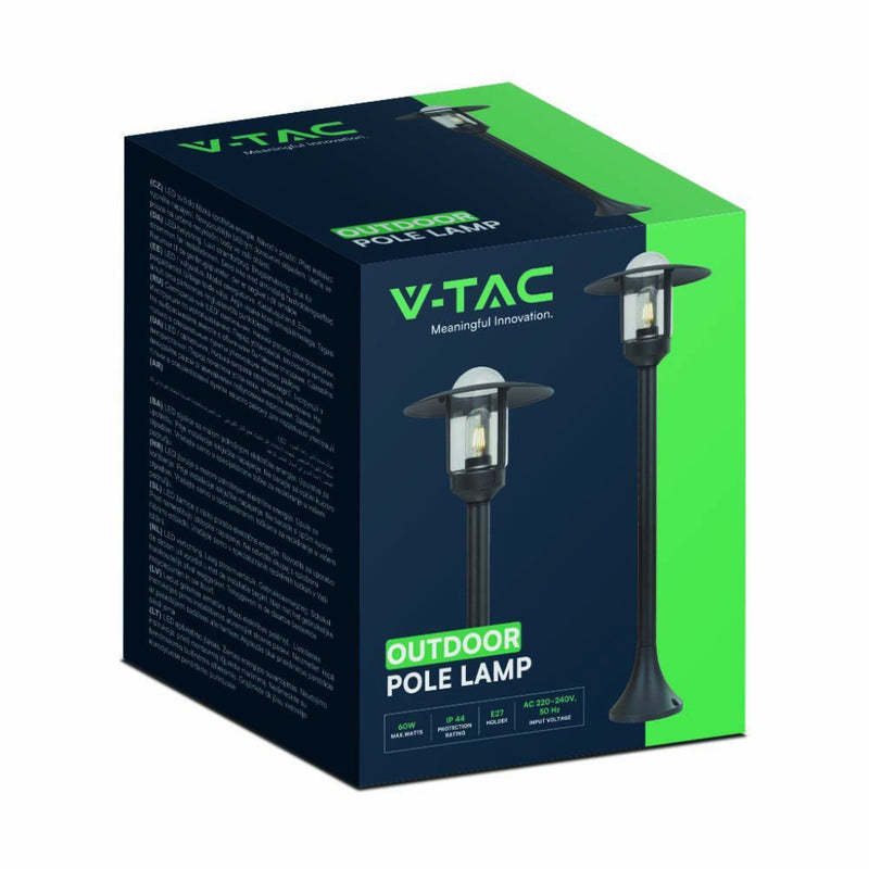 V-TAC Dārza laterna/lampas karkass ar 1xE27 LED spuldzi (spuldze nav iekļauta), vertikāls, melns, IP44