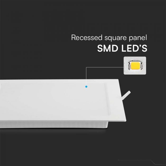 3W(330Lm) LED Panelis iebūvējams kvadrāta, V-TAC, IP20, neitrāli balta gaisma 4000K, komplektā ar barošanās bloku