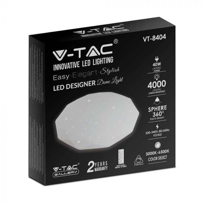 AKCIJA_40W(4000Lm)  LED V-TAC dizaina apaļš kupola gaismeklis ar tālvadības pulti, IP20, balts, dimmējams, 3/1