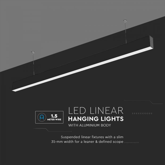 40W(3650Lm) LED Lineārais gaismeklis, iekarams, melns, gaismekļa izmērs 1194 x 35 x 67mm, V-TAC SAMSUNG, garantija 5 gadi, neitrāli balta gaisma 4000K