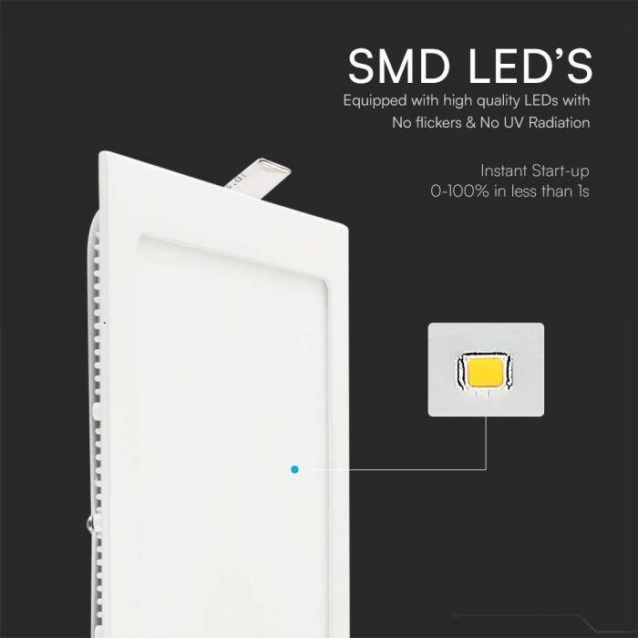 6W(490Lm) LED Premium Panelis iebūvējams kvadrāta, V-TAC, neitrāli balta gaisma 4000K, komplektā ar barošanās bloku