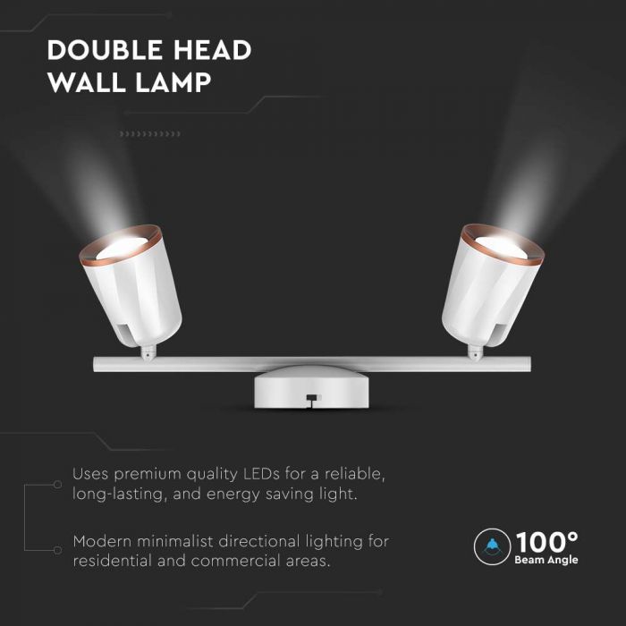 12W(1080Lm) LED sienas gaismeklis, V-TAC, IP20, balts, neitrāli balta gaisma 4000K