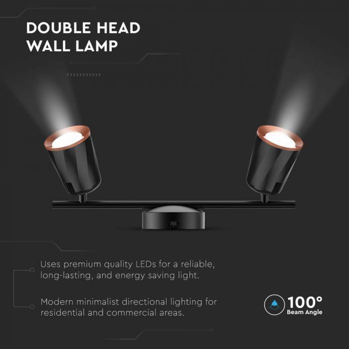 12W(1080Lm) LED sienas gaismeklis, V-TAC, IP20, melns, neitrāli balta gaisma 4000K