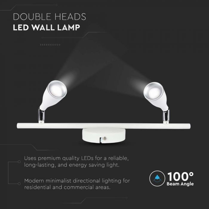 9W(840Lm) LED sienas gaismeklis, V-TAC, IP20, balts, silti balta gaisma 3000K