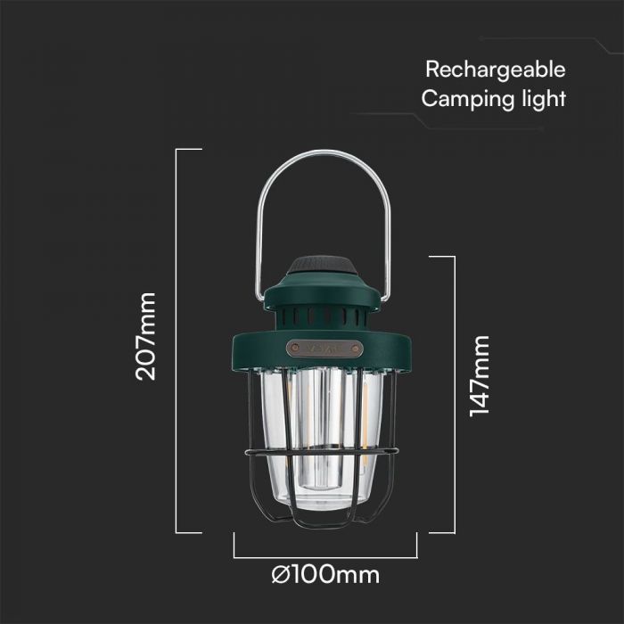 5W(230Lm) LED kempinga lukturis, IP44, zaļš,  147x100x207mm,  2700K+6500K
