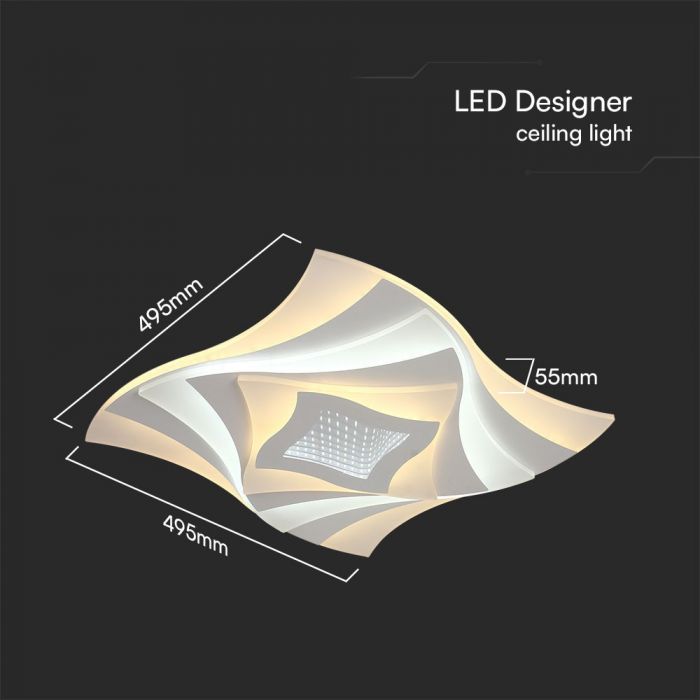 75W(6500Lm) LED dizaina gaismeklis ar tālvadības pulti, V-TAC, IP20, balta,  495x495x55mm, dimmējama, 3IN1