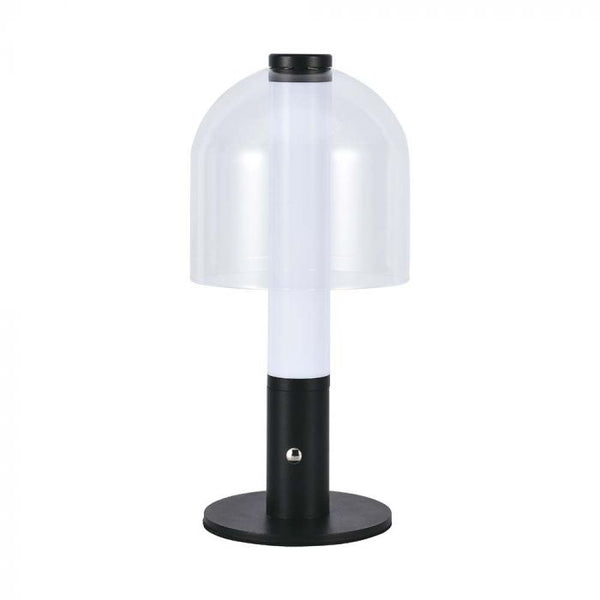 2W(100Lm) LED galda lampa ar 1800mAH bateriju, DC:5V, 1A, melna/caurspīdīga, V-TAC, IP20, stikla, 3IN1
