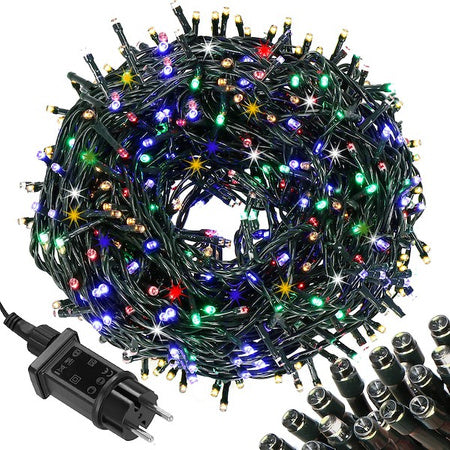 15m Ziemassvētku eglīšu lampiņas 300 LED daudzkrāsu + zibspuldze IP44