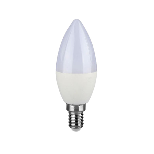 E14 7W (600Lm) LED Spuldze V-TAC SAMSUNG, sveces forma, garantija 5 gadi, neitrāli balta gaisma 4000K