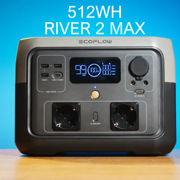 Ecoflow River 2 Max uzlādes stacija 512Wh, 9 izejas, 500W izvade, X-Boost 1000W