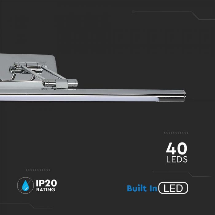 8W(550Lm) LED Sienas gaismeklis 50cm, hromēts metāls, V-TAC, IP20, silti balta gaisma 3000K