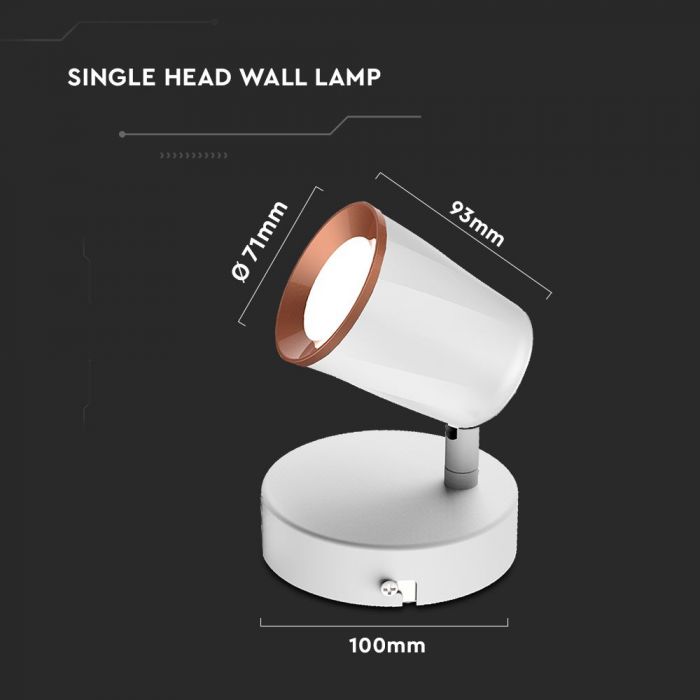 6W(540Lm) LED sienas gaismeklis, V-TAC, IP20, balts, neitrāli balta gaisma 4000K