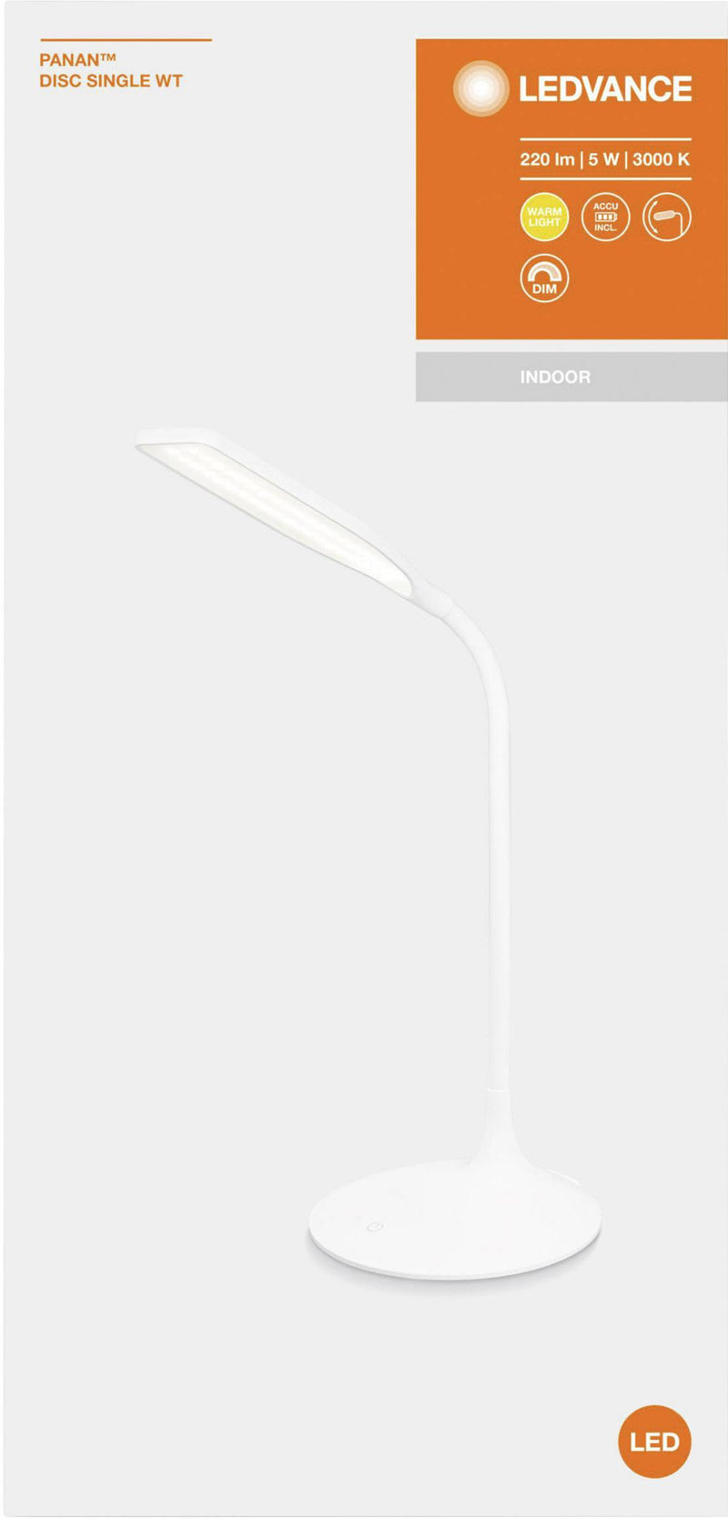5W(220Lm) LEDVANCE PANAN galda lampa, IP20, balta, silti balta gaisma 3000K