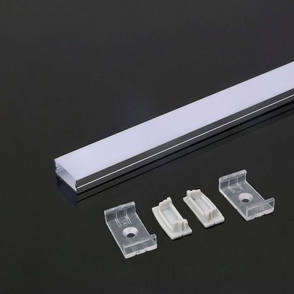 2m virsapmetuma alumīnija profils, balts, 2000 x 23.5 x 10mm, piena krāsas stikls, V-TAC