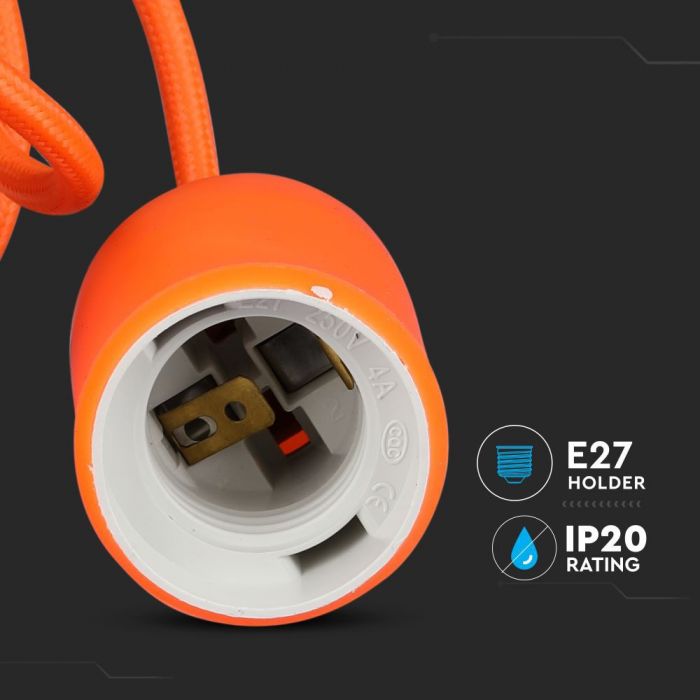 Oranža E27 spuldzes patrona ar vadu un savienojumu pie griestiem, V-TAC