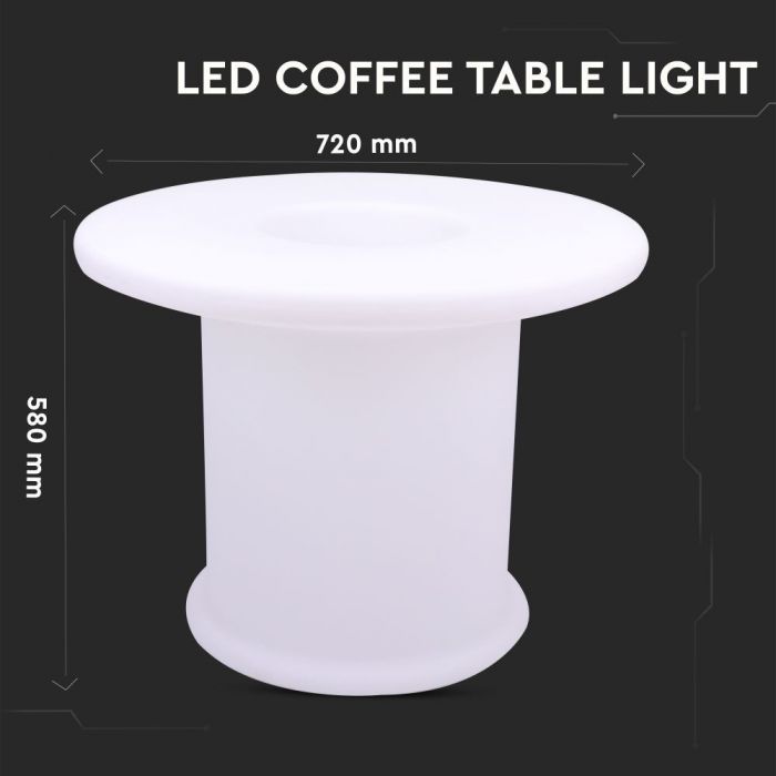 3W(108Lm) LED interjera apgaismojums, kafijas galds, krāsaina RGB, IP54, litija baterija 3600 mAh uzlādējama, ar tālvadības pulti, 70 x 54 cm, V-TAC
