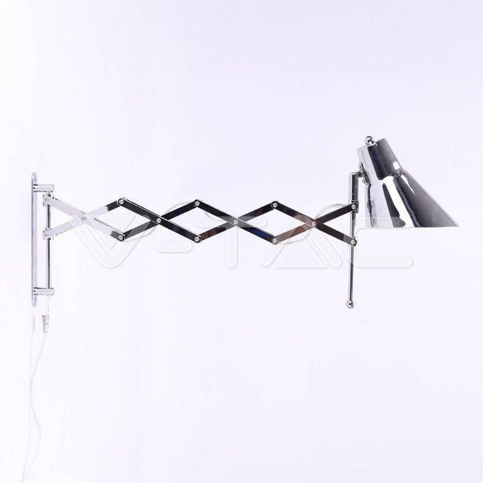 Dizaina galda lampa ar regulējamu metāla kronšteinu un E27 cokolu, hromēta, V-TAC