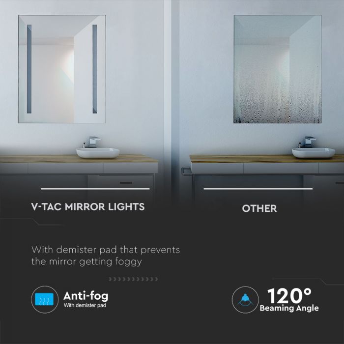 4W LED spoguļa gaismeklis, taisnstūra, hromēts, V-TAC, 500x390x35mm, IP44, ar pretaizsvīšanas virsmu, auksti balta gaisma 6400K