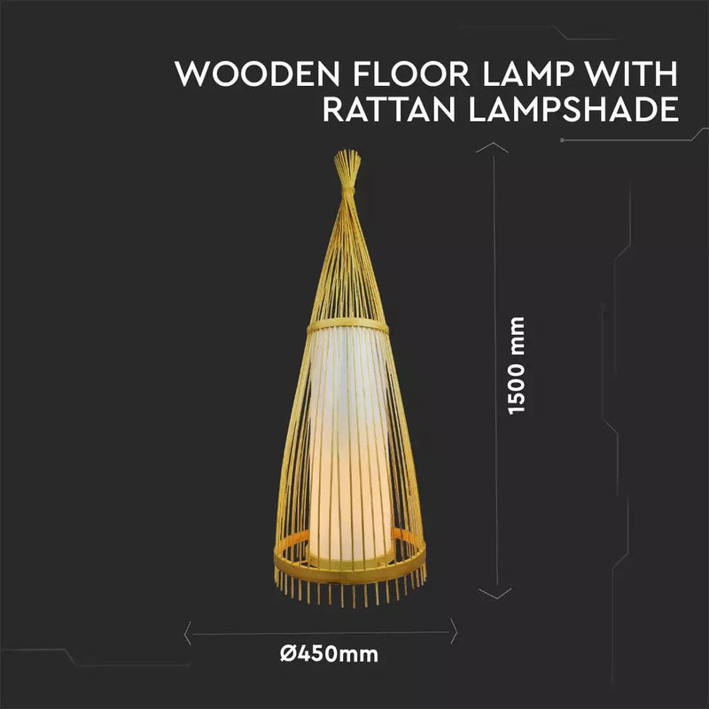 Koka grīdas lampa ar rotangpalmas abažūru D400 * 1500mm