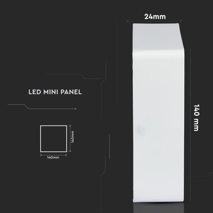 12W(1000Lm) LED Panelis virsapmetuma kvadrāta, V-TAC, neitrāli balta gaisma 4000K, komplektā ar barošanās bloku