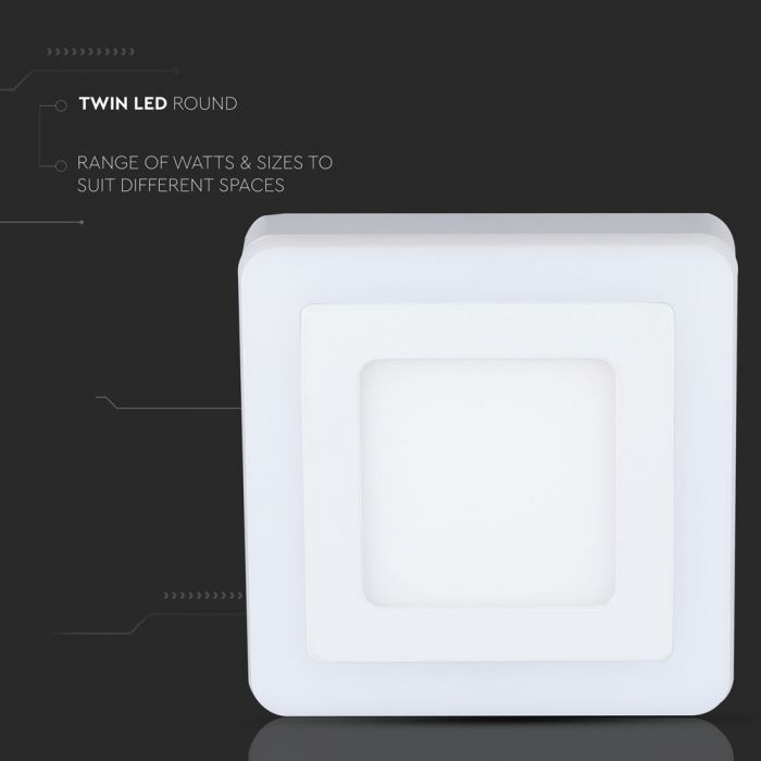 6W+2W(560Lm) LED Panelis virsapmetuma kvadrāta, V-TAC, silti balta gaisma 3000K, komplektā ar barošanās bloku