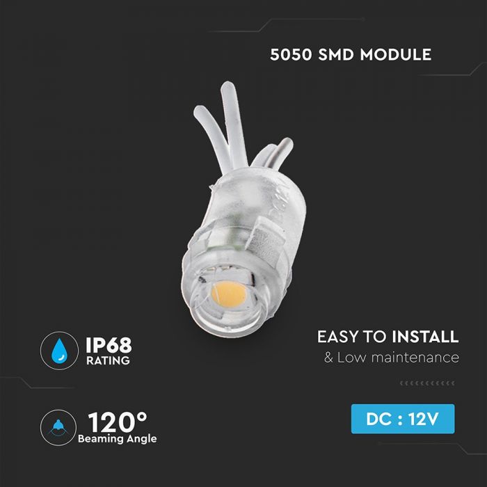 0.24W(22Lm) LED iebūvējams Modulis V-TAC ar SMD5050 1diodi, IP68, silti balta 3000K