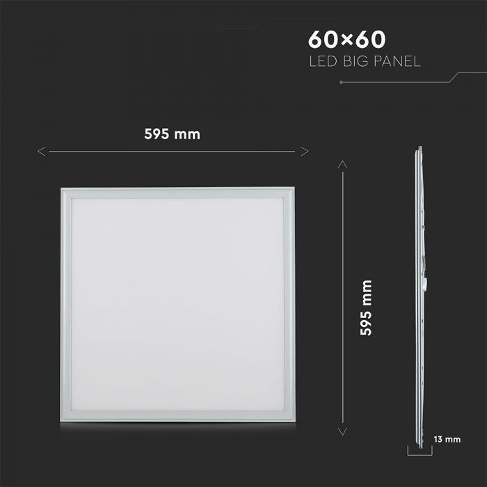 36W(4320Lm) LED Panelis 595x595mm(600x600mm), V-TAC, silti balta gaisma 3000K, komplektā ar barošanās bloku