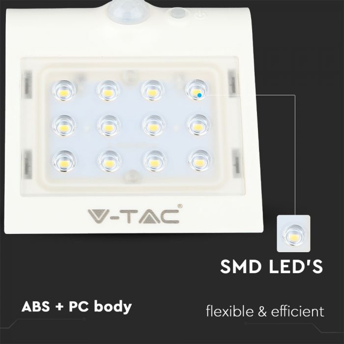 3W(500Lm) LED solārais gaismeklis ar litija akumulatoru, IP65, balts, VTAC, neitrāli balta gaisma 4000K