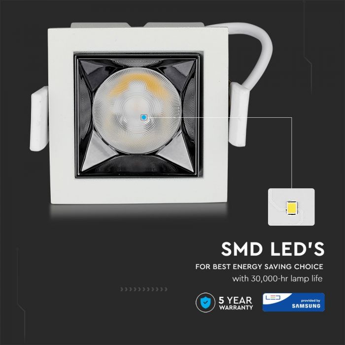 4W(320Lm) LED iebūvējams reflektora tipa kvadrāta formas gaismeklis, regulējams leņķis 12°, V-TAC SAMSUNG, IP20, garantija 5 gadi, auksti balta gaisma 5700K