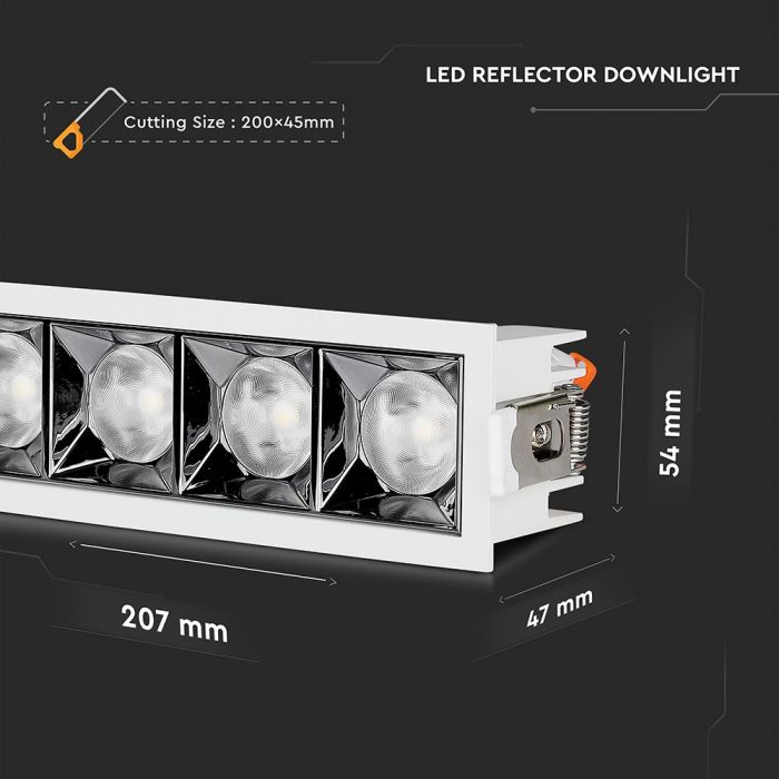 20W(1600Lm) LED iebūvējams reflektora tipa kvadrāta formas gaismeklis, regulējams leņķis 12°, V-TAC SAMSUNG, IP20, garantija 5 gadi, neitrāli balta gaisma 4000K