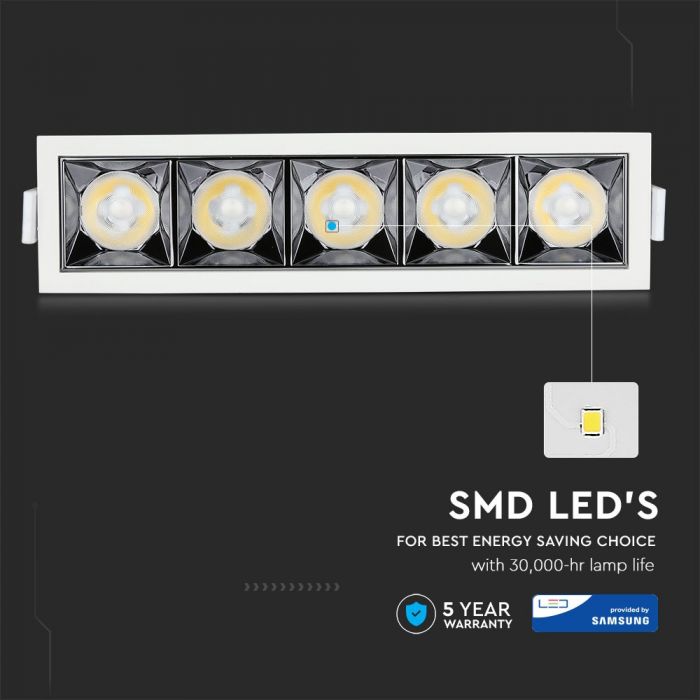 20W(1600Lm) LED iebūvējams reflektora tipa kvadrāta formas gaismeklis, regulējams leņķis 36°, V-TAC SAMSUNG, IP20, garantija 5 gadi, silti balta gaisma 2700K