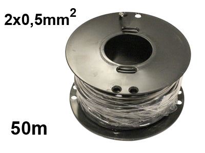 2 dzīslu plakans auto kabelis 2 × 0,5 mm², melns, 50 m