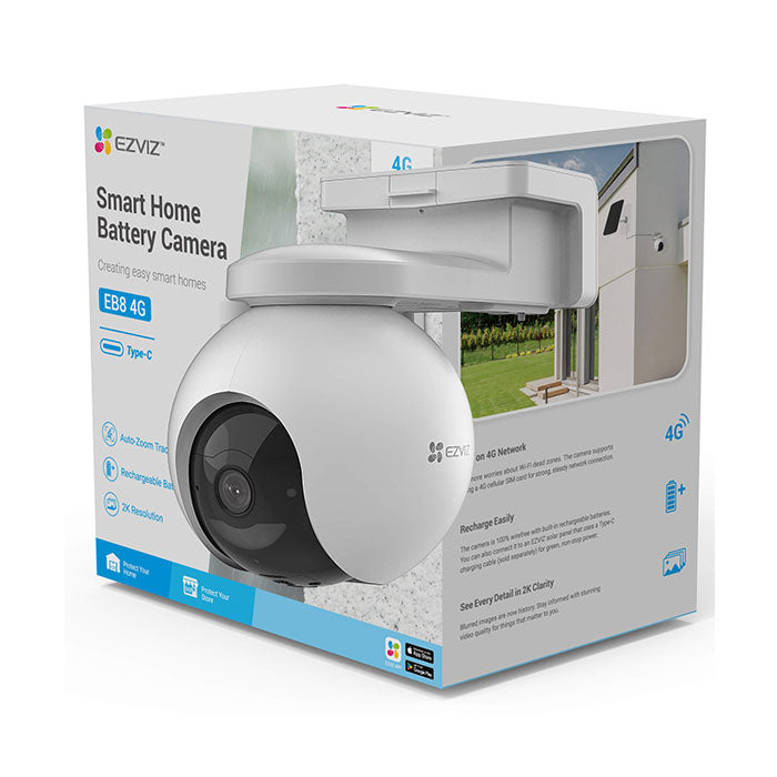 4G pöörlev EZVIZ CCTV välikaamera EB8. 2K resolutsioon ja 360° vaatenurk. Värviline öönägemine, ühendub nutiseadmetega. Kahesuunaline heli, inimeste jälgimine. Komplektis päikesepaneel 
