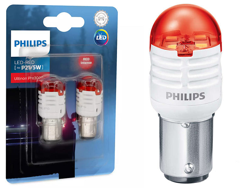 Philips Ultinon Pro3000 LED P21/5W sarkanas bremžu un aizmugures gaismas spuldzes 12 V BAY15d 50/20 lm komplekts 2 gab.