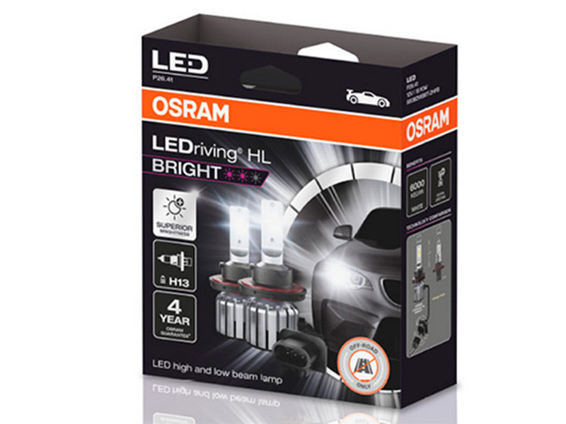 12V 15W/10W(1500/1000Lm) OSRAM LED car bulb pair H13, cool white light 6000K
