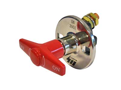 Главный силовой выключатель 12-24 В, IP65, из металла, фиксированная Т-образная рукоятка, 2 полюса. Непрерывная нагрузка 300 А, кратковременная 1000 А