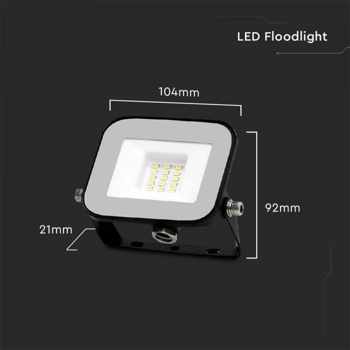 10W(735Lm) LED Spotlight, V-TAC SAMSUNG, IP65, black body and gray glass, warranty 5 years, cold white light 6500K