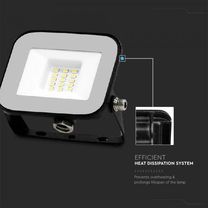10W(735Lm) LED Spotlight, V-TAC SAMSUNG, IP65, black body and gray glass, warranty 5 years, cold white light 6500K