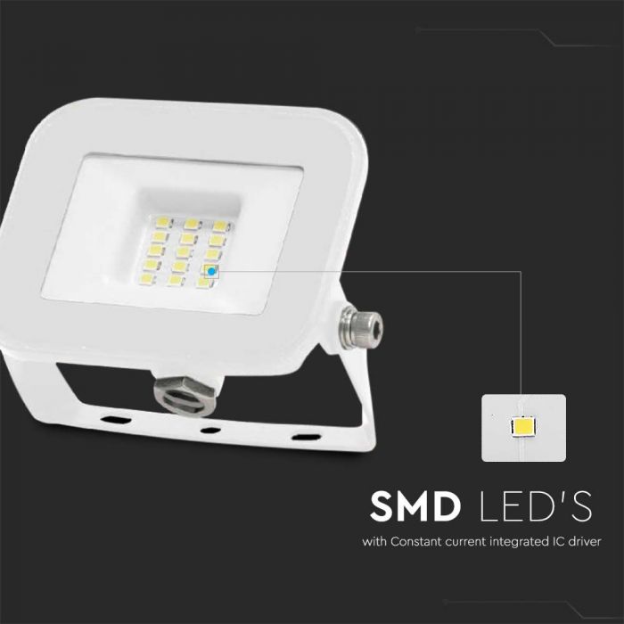 10W(735Lm) LED Spotlight, V-TAC SAMSUNG, IP65, white body and white glass, warranty 5 years, cold white light 6500K