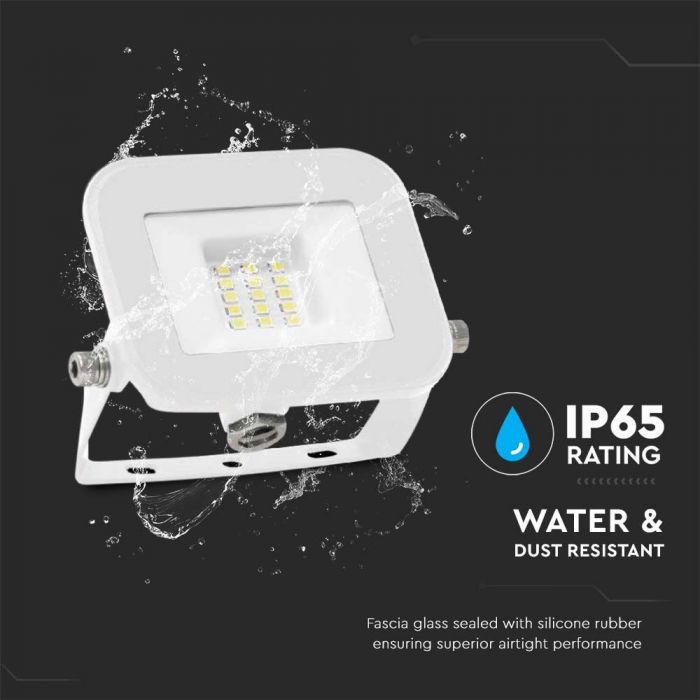 10W(735Lm) LED Spotlight, V-TAC SAMSUNG, IP65, white body and white glass, warranty 5 years, cold white light 6500K