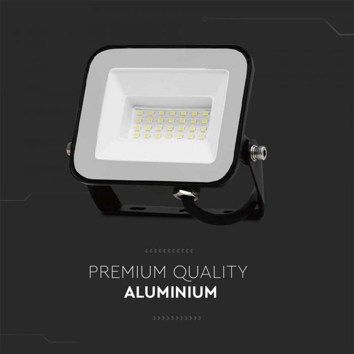 SUPERACTION_20W(1620Lm) LED-strålkastare, V-TAC SAMSUNG, IP65, svart hölje och grått glas, 5 års garanti, kallvitt ljus 6500K