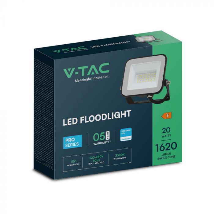 20W(1620Lm) LED Spotlight, V-TAC SAMSUNG, IP65, black body and gray glass, warranty 5 years, neutral white light 4000K