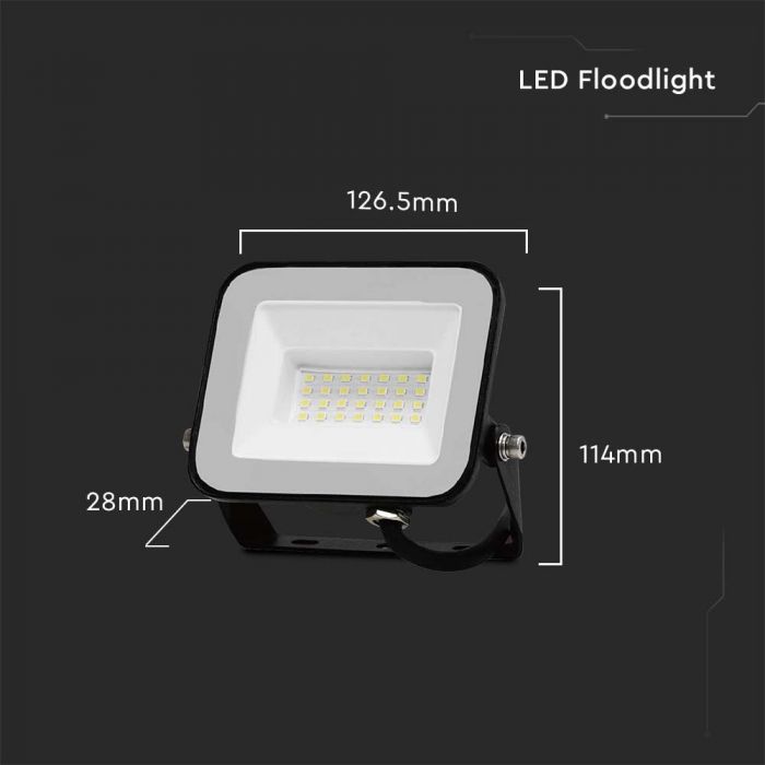 SUPERACTION_20W(1620Lm) LED-strålkastare, V-TAC SAMSUNG, IP65, svart hölje och grått glas, 5 års garanti, kallvitt ljus 6500K