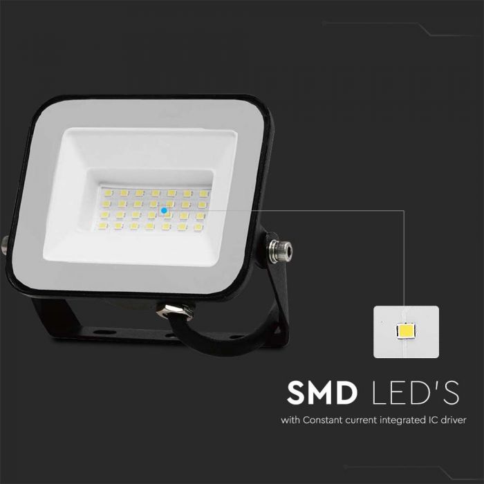 SUPERACTION_20W(1620Lm) LED-strålkastare, V-TAC SAMSUNG, IP65, svart hölje och grått glas, 5 års garanti, kallvitt ljus 6500K