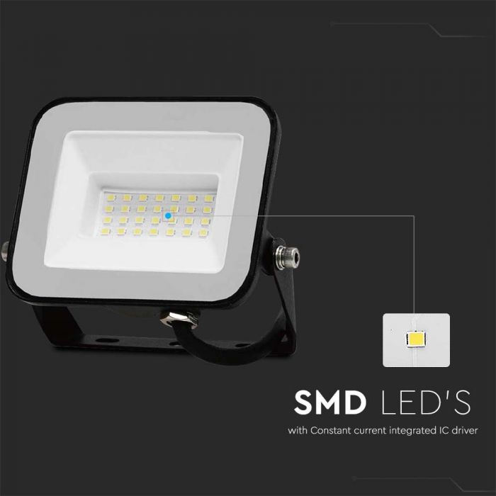 20W(1620Lm) LED Spotlight, V-TAC SAMSUNG, IP65, black body and gray glass, warranty 5 years, cold white light 6500K