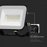 SUPERACTION_20W(1620Lm) LED-strålkastare, V-TAC SAMSUNG, IP65, svart hölje och grått glas, 5 års garanti, kallvitt ljus 6500K
