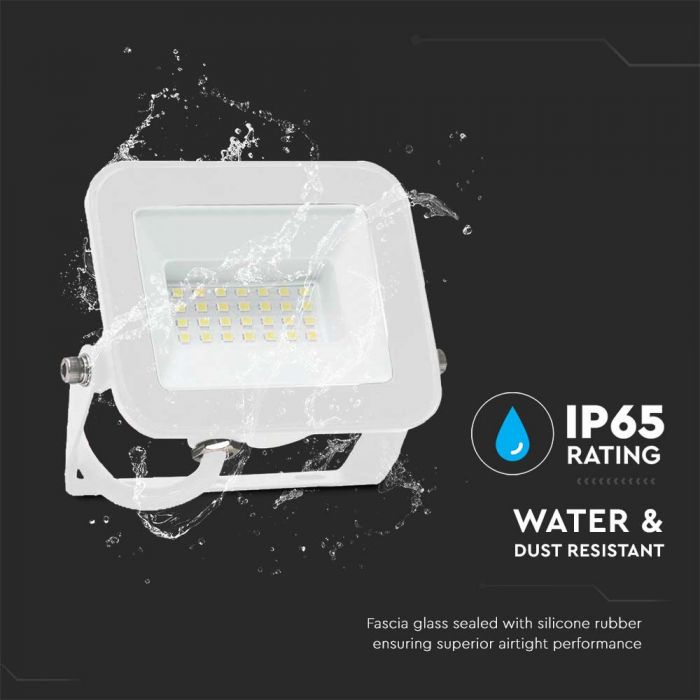 20W(1620Lm) LED prožektors, V-TAC SAMSUNG, IP65, balts, auksti balta gaisma 6500K