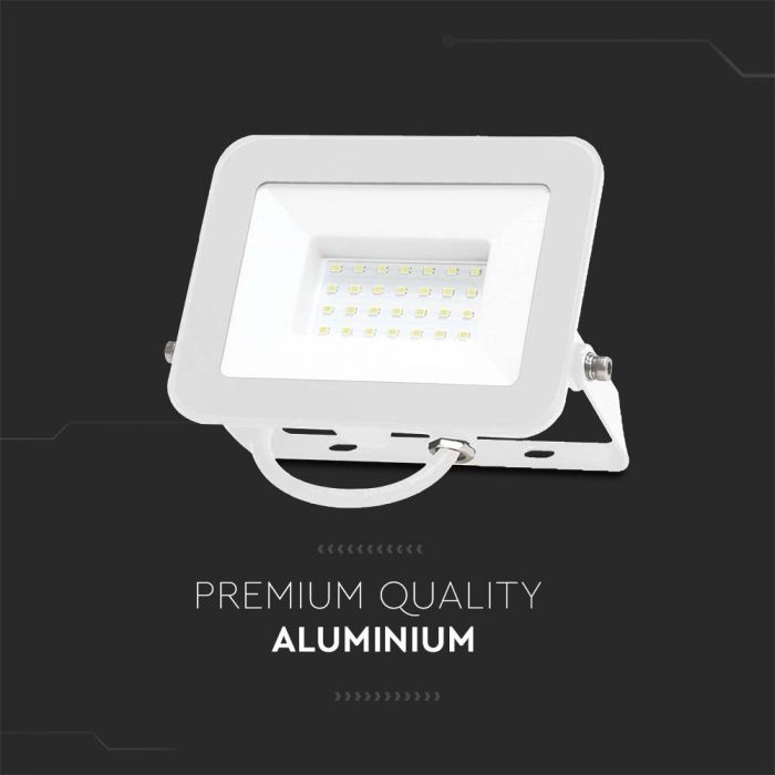 30W(2505Lm) LED Spotlight, V-TAC SAMSUNG, IP65, white body and white glass, warranty 5 years, cold white light 6500K